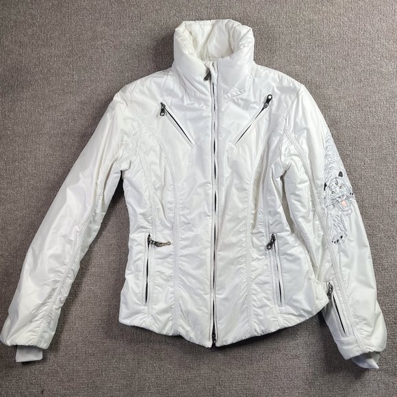 A DIAMOND IN THE SNOW Puufer Jacket Womens Small White Tiger Thumb Hole 3749 - Picture 1 of 16